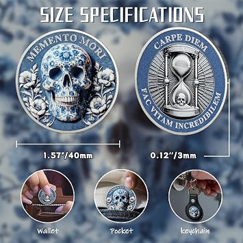 5pcs Memento Mori Coin Skull Challenge Coins EDC Reminder Token | Daily Stoic Practice,EDC Token,Inspirational Stoicism Gifts for Men Women