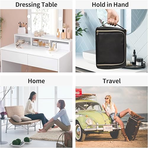 Miniatura 7 de CUBETASTIC Bolsa de maquillaje de viaje, bolsa grande de maquillaje, impermeable y portátil, bolsa organizadora de cosméticos, bolsa de piel