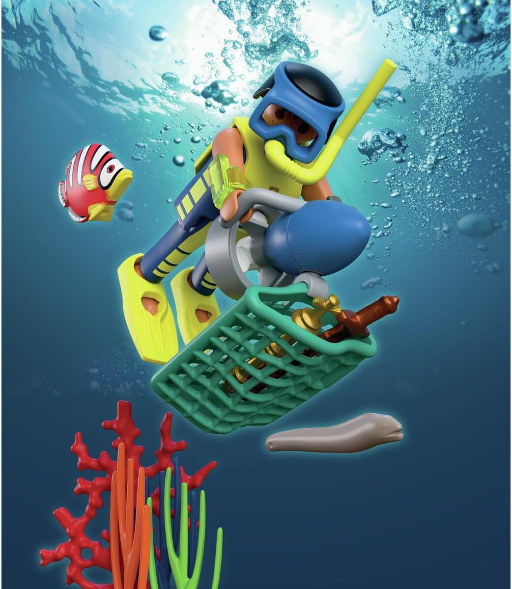 PLAYMOBIL City Action Police Diver with Treasure | 2 Figures + Underwater Scooter & Sea Animals | Promotes Creativity | Children's Toy from 4 Years | 72078