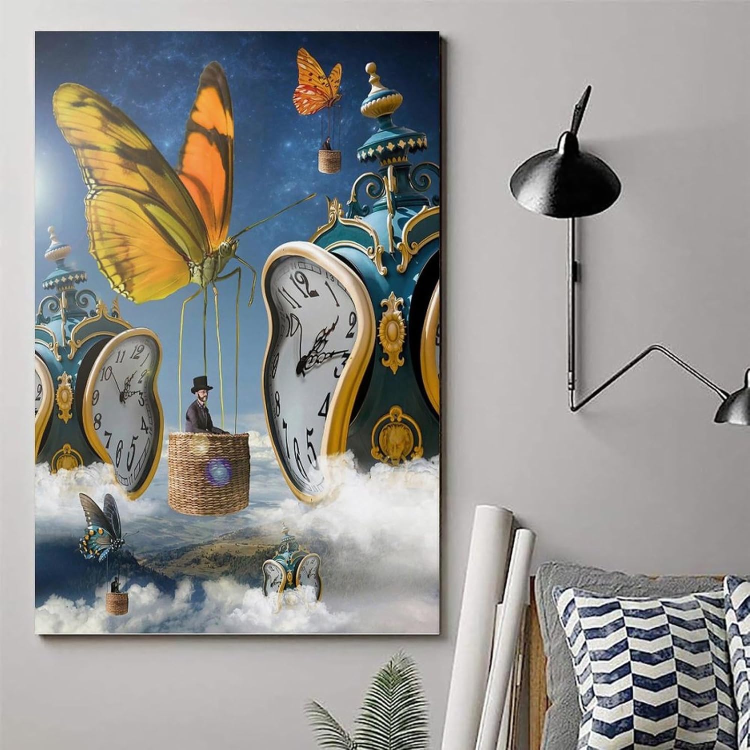 Jkeyfody Surrealism Posters Butterfly Clock Salvador Dali Art Canvas Posters Decorative Room Aesthetic Bedroom Wall Art Poster Office Home Modern Hanging Picture 24x36inch(60x90cm)