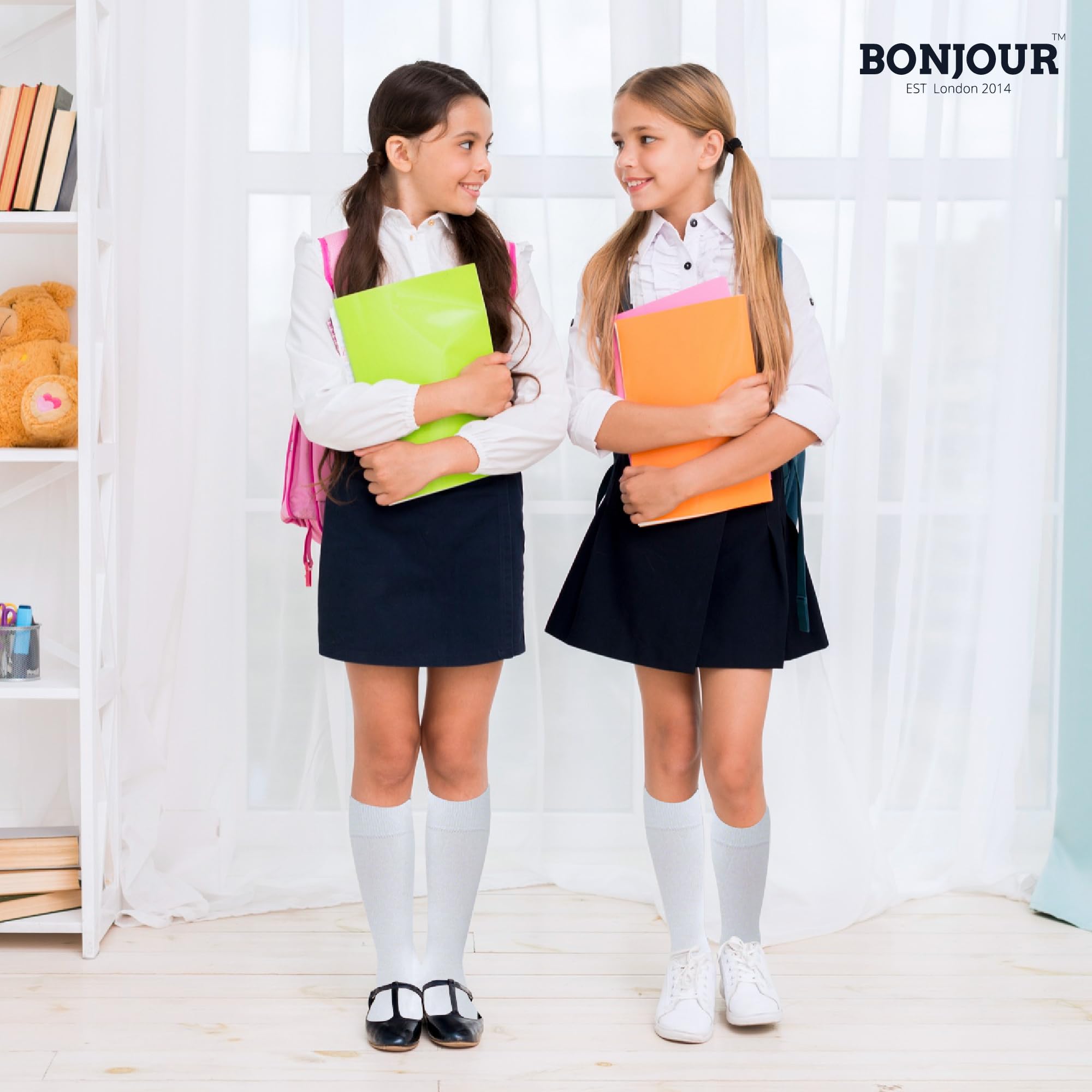 Bonjour® 6 Pairs Girls Kids Knee High School Socks Cotton Socks, Back to School Plain Socks Uniform Party Wear, Long Socks Girls Kids Knee High Socks for School — view 3