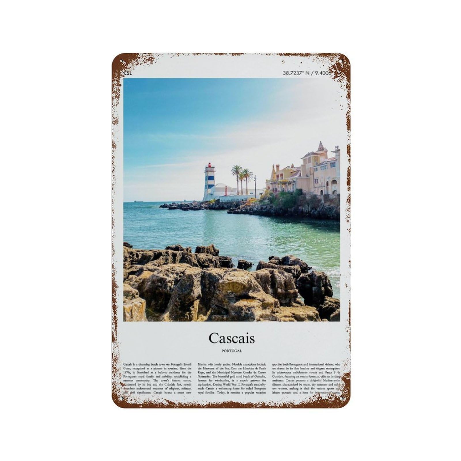 xiaoxiaoshen Cascais Portugal City Scenery Wall Decor Art Metal Tin Poster Modern Home Decor Art Home Bar Shop Decorations Vintage Sign 30x20cm