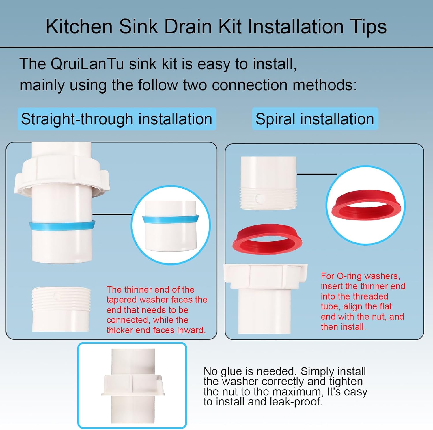 Universal 1-1/2" Kitchen Sink Drain Kit, Space-Saving kitchen drain P-trap With retractable flexible Pipe Completed Sink Pipe Replacement Kit (DIY Installation)