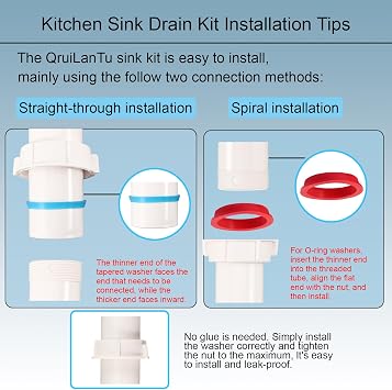 Universal Kitchen Sink Waste Kit, Space-Saving Kitchen Waste P-Trap with Retractable Flexible Pipe Completed Sink Pipe Replacement Kit (DIY Installation)