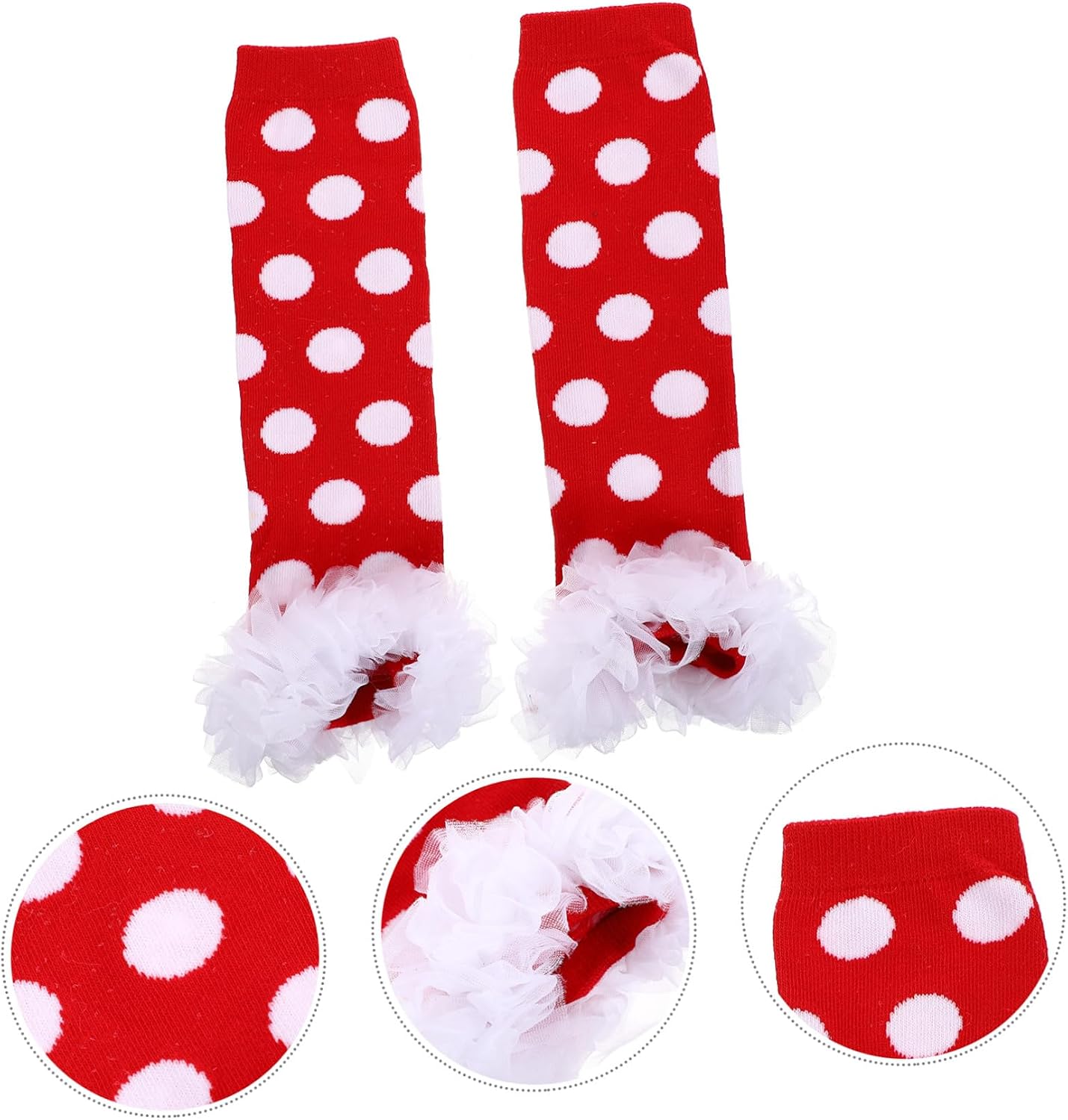 VALICLUD Comfortable Leg Warmers with Dot Pattern and Lace Design Soft Cotton Foot Covers for Toddlers for Autumn Winter Festivals Red Dots White