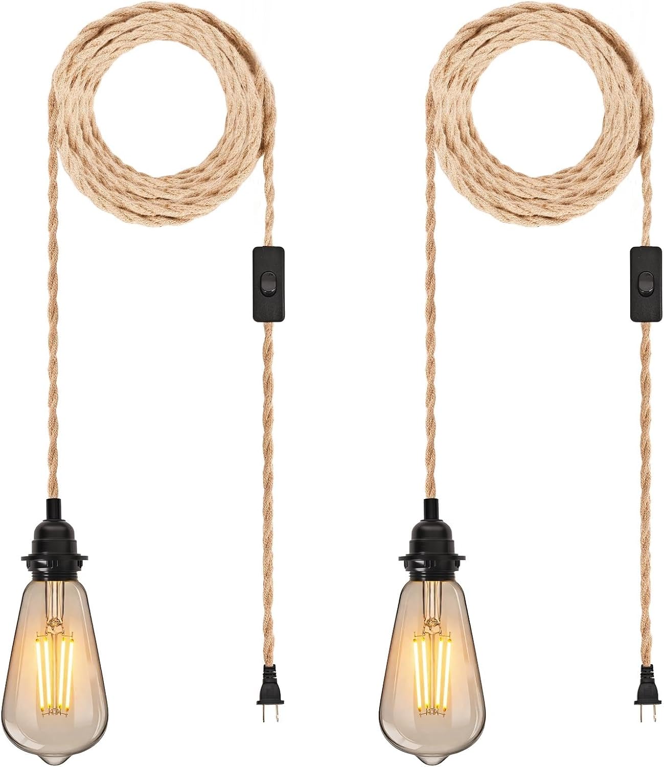 (2Pack) Hanging Lamp Kit with On/Off Switch, Plug in Pendant Light Kit for Home Lighting, 15ft Lamp Cord with E26 E27 Socket, Industrial Rope Light Fixture, Bulb Not Included