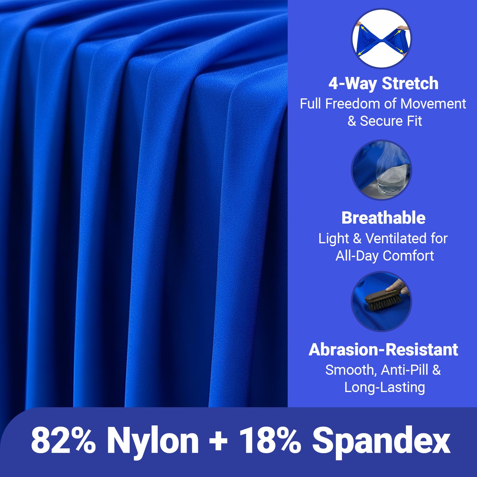 Q&J FABRIC CO. 59 Inches Nylon Spandex Fabric 82% Nylon, 18% Spandex, 5.90 oz/yd², Shiny Swimsuit Fabric, 4-Way Stretch Swimsuit Material, for Sports, Dance, Yoga(Royal Blue, 1 Yard) - 3