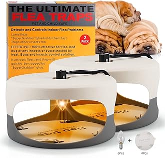 Flea Traps for Inside Your Home, 4 Sticky Disc & 6 Bulbs & 2 Electric Wires, Flea Killer Indoor Bed Bug Trap Pest Control, Professional Flea Light Trap, Friendly to Pets & Kids(2 Pack)