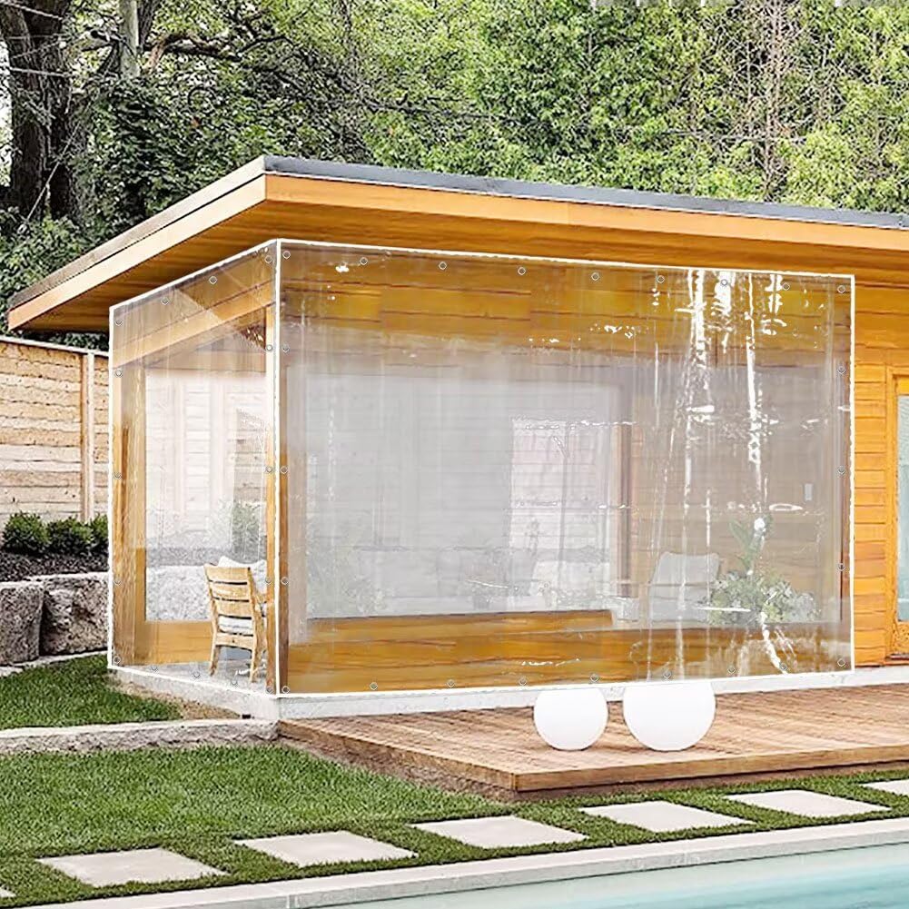 PIPRE 4.9x6 ft Clear Tarps Heavy Duty PVC Vinyl 14 Mil Thick Tarpaulin Glass Tarpaulin with Metal Grommets, Protects Against Water,Tear, Cold Weather