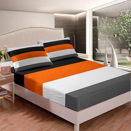 Miniatura 10 de Erosebridal Juego de ropa de cama geométrica verde, negro y gris, tamaño matrimonial, moderno, de retazos, a rayas, para niños y adolescentes,