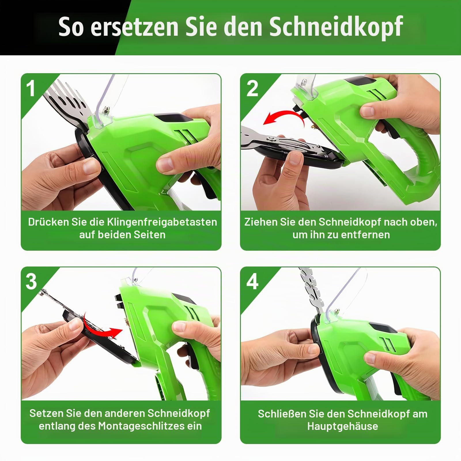 24V Akku Heckenschere, 2 in 1 Schnurlose Grasschere und Heckenschere mit Batterieanzeige, Elektrogartenscheren mit 2x1500mAh Wiederaufladbaren Batterien, 100mm+300mm Klingen und Adapter