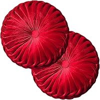 Vista 14 de Almohada Decorativa Redonda de Terciopelo para Decoración del Hogar Cojín Redondo Plisado para Sofá Silla Cama Automóvil (Albaricoque)