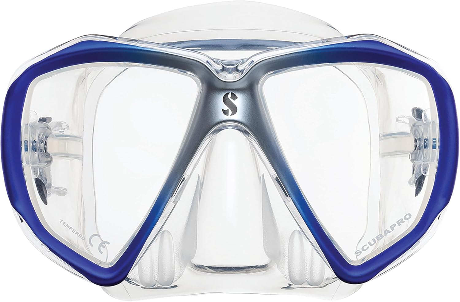 SCUBAPRO Spectra Scuba Mask with Ultra Clear Dual Lens and EZ Equalize Nose Pocket for Diving, Clear/Blue/Silver