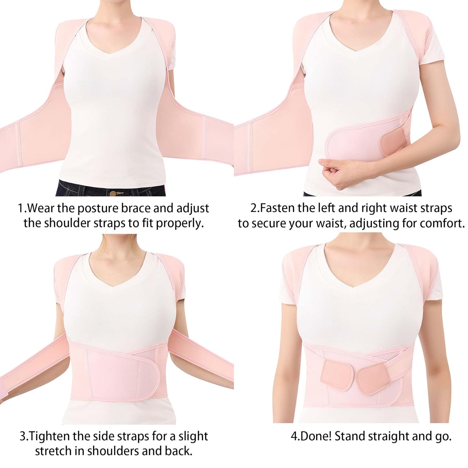 Back Brace Posture Corrector for Women and Men Full Support for Posture Correction & Scoliosis Hunchback Corrector de Postura para Hombre y Mujer Upper Thoracic Back Straightener Pink, Medium - Image 5