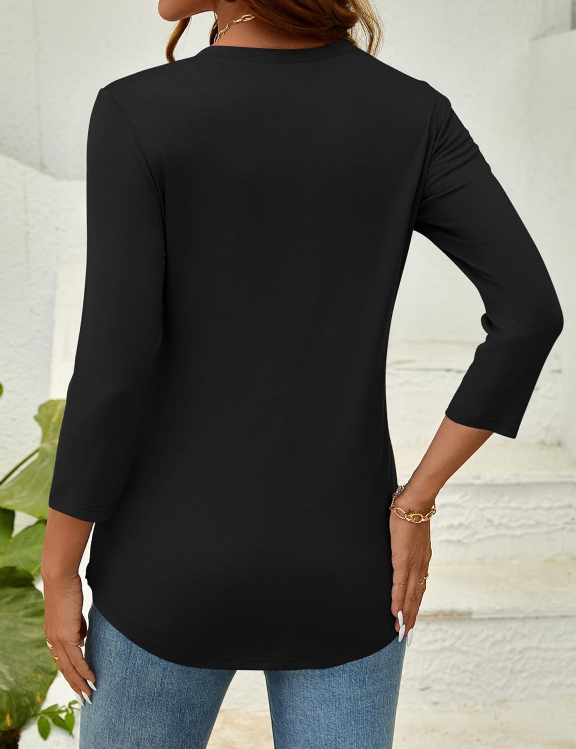 LOMON Women's 3/4 Length Sleeve Tops Crew Neck Dressy Casual Blouses Summer Tees Shirts - Image 4