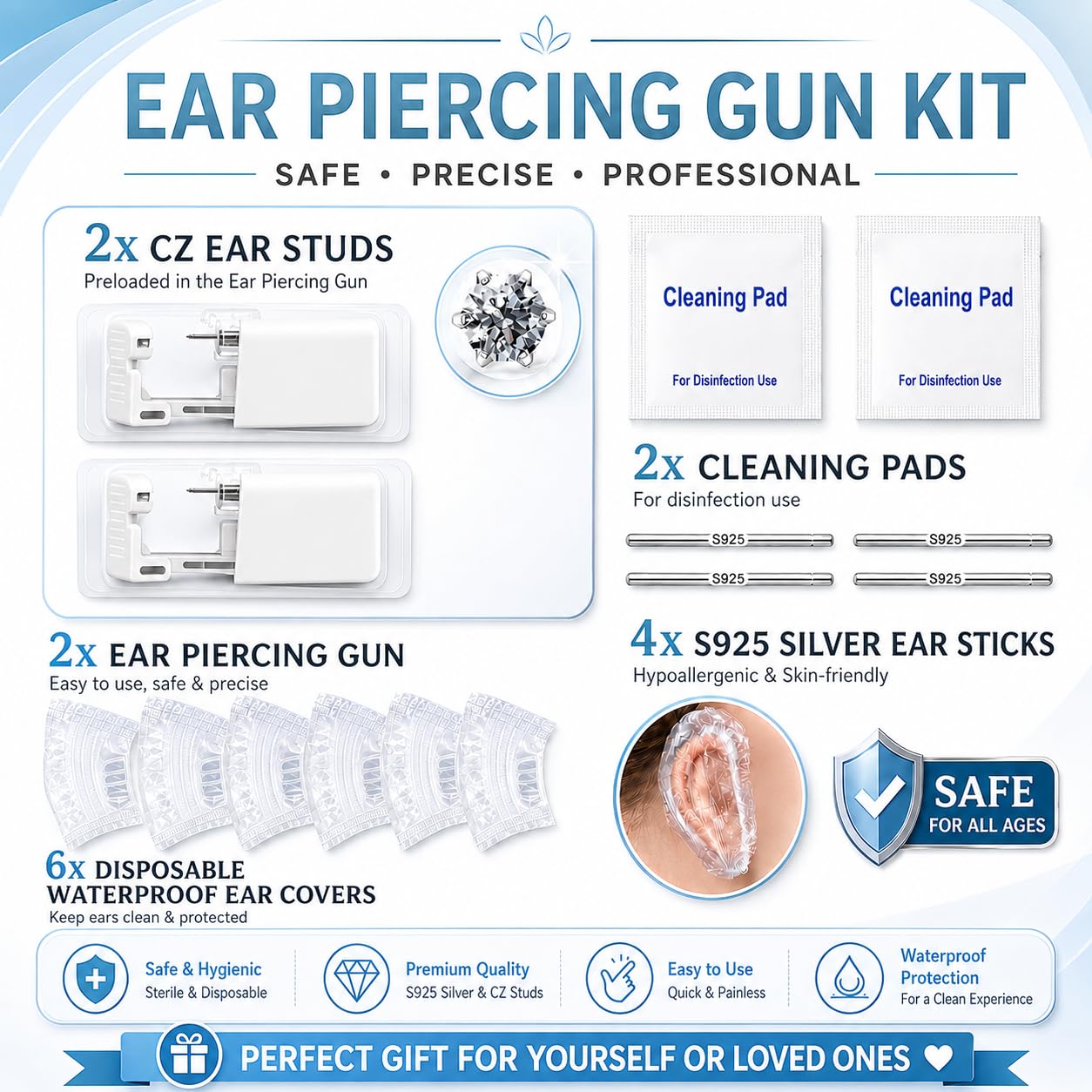 Anzero Ear Piercing Kit - Disposable Gun & Studs -2