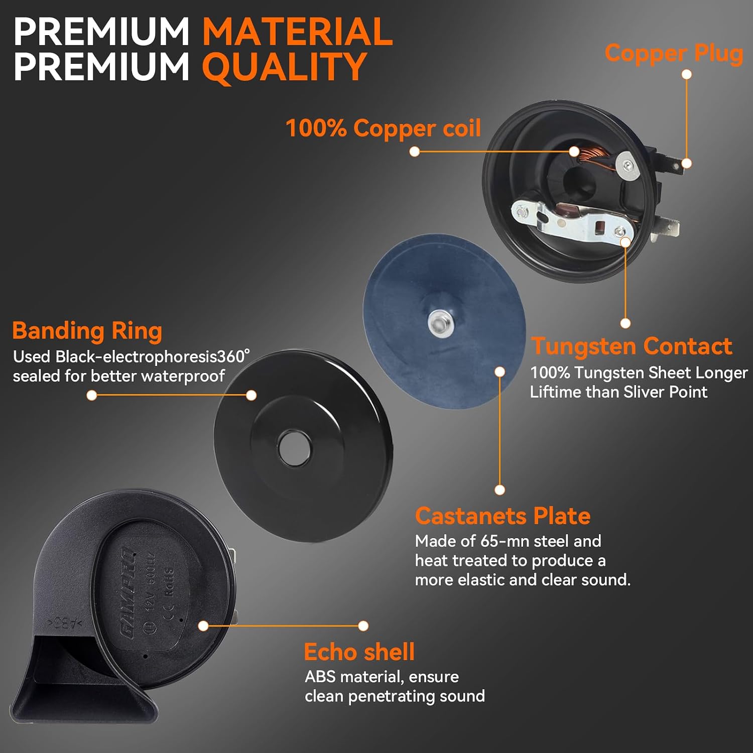 GAMPRO 130DB Super Loud Electric Snail Horn Dual-Tone Waterproof Replacement Universal for Any 12V Vehiclessi (Mini)