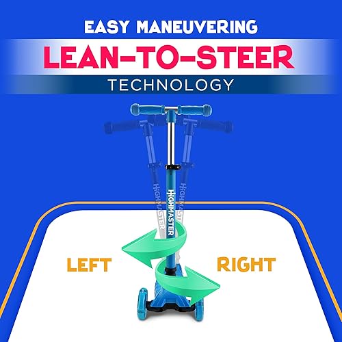 Vista 3 de HighMaster - Patinete para niños – Patinete de 3 ruedas para niños y niños pequeños – Manillar ajustable con luces LED en las ruedas – Diversión