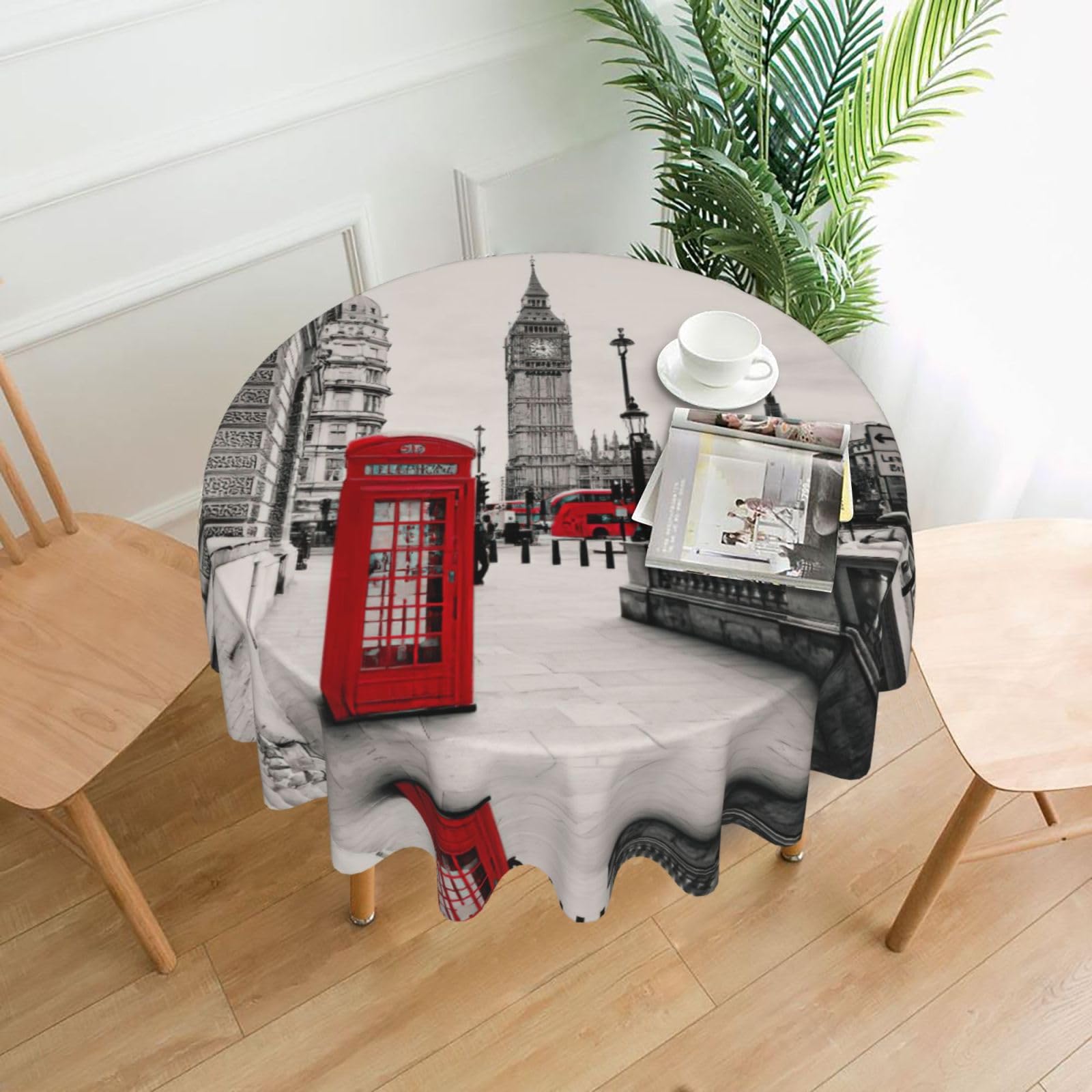 Zcmkjlg Red Phone Booth London Street Print Quick Ship Round Tablecloth 60in Polyester Washable Cover for Dining Room