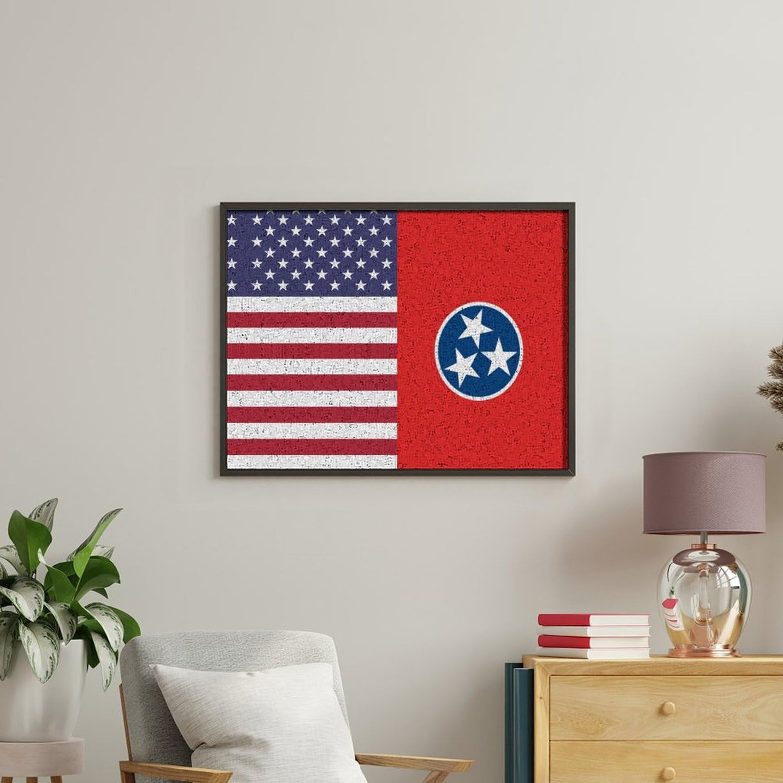 Malen nach Zahlen, Motiv: US- und Tennessee-Flagge, bedrucktes Malen-nach-Zahlen-Set für Erwachsene, Anfänger, bunt, DIY, einfaches Malen für Zuhause, Wanddekoration