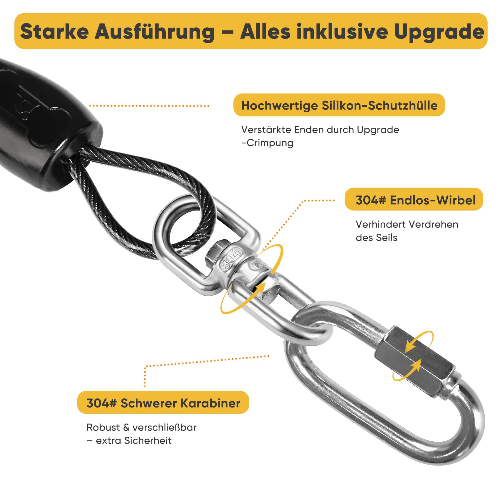Petbobi Hofleine für Hunde 9m - Kausichere Hundeleine für Garten & Camping, 6mm Verstärktes Stahlkabel mit 304 Edelstahl Karabiner, Bruchfeste Schleppleine für Mittlere bis Große Hunde, Schwarz