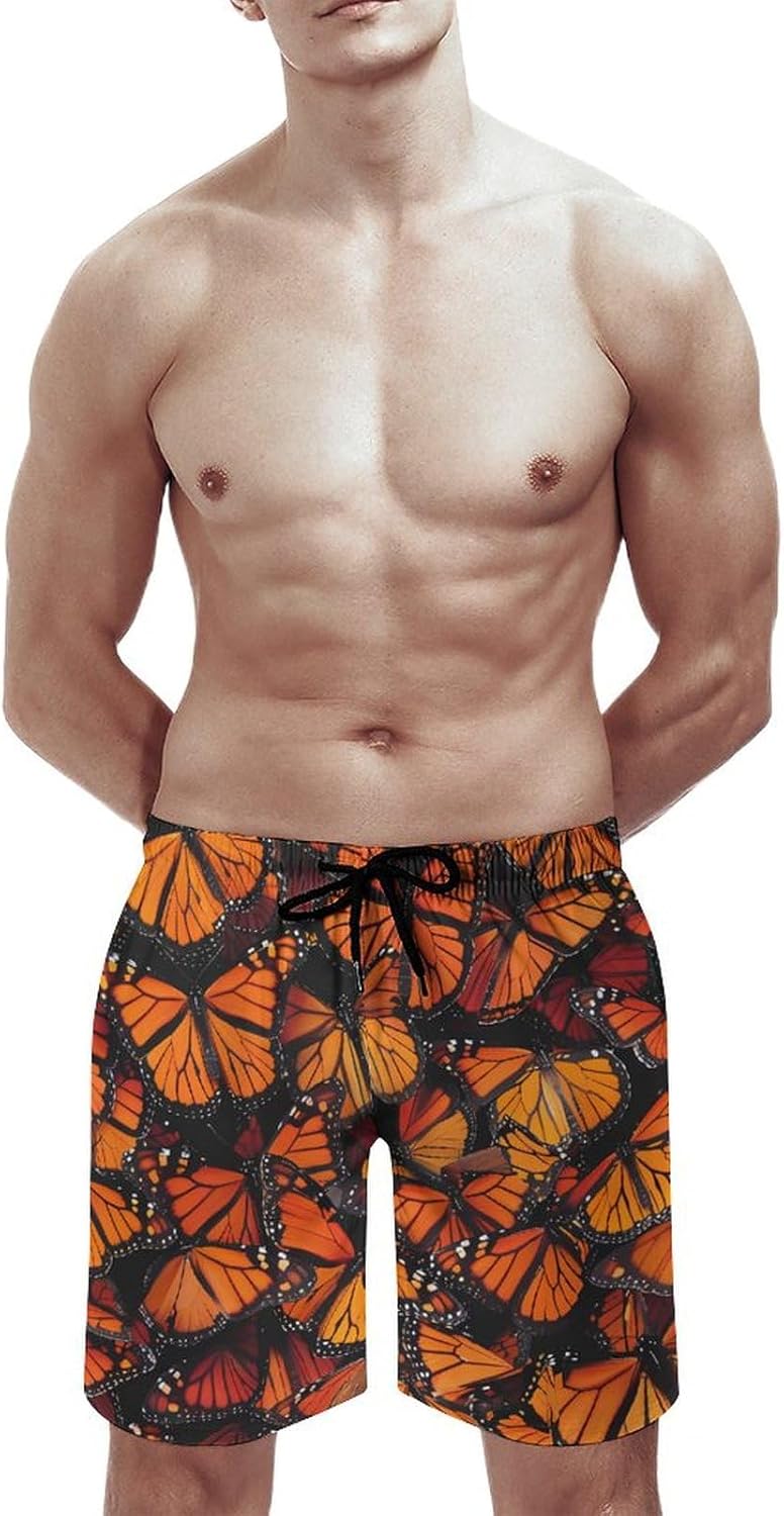 Monarch Butterfly Casual Men's Swim Trunks Novelty Summer Beach Shorts Swimwear with Pocket