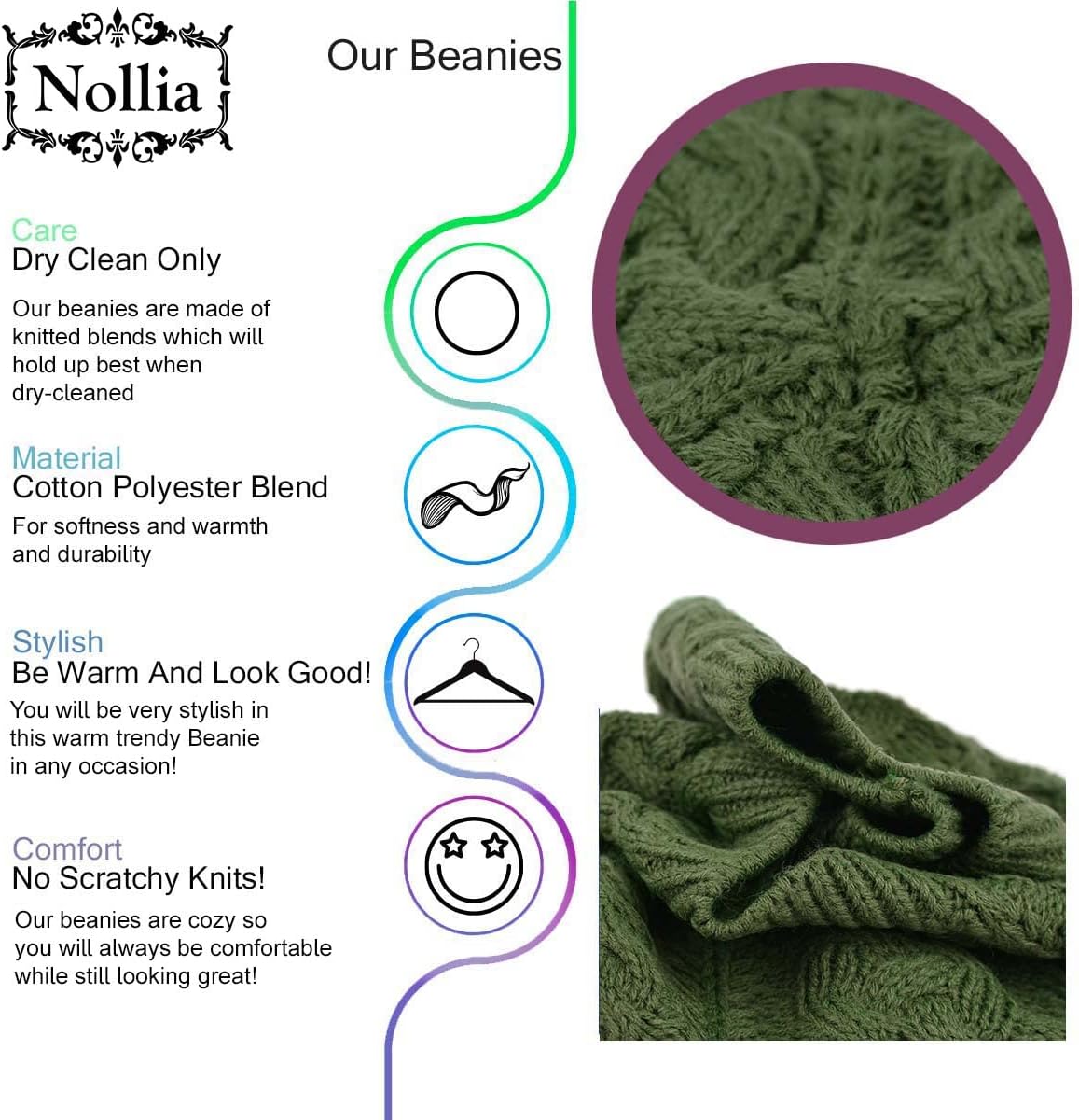 Nollia Soft Knit Solid Color Beanie, Chic, and Lightweight Crochet Knitted Style Beanie Hat for Women, One Size Slouchy Hat - Image 3