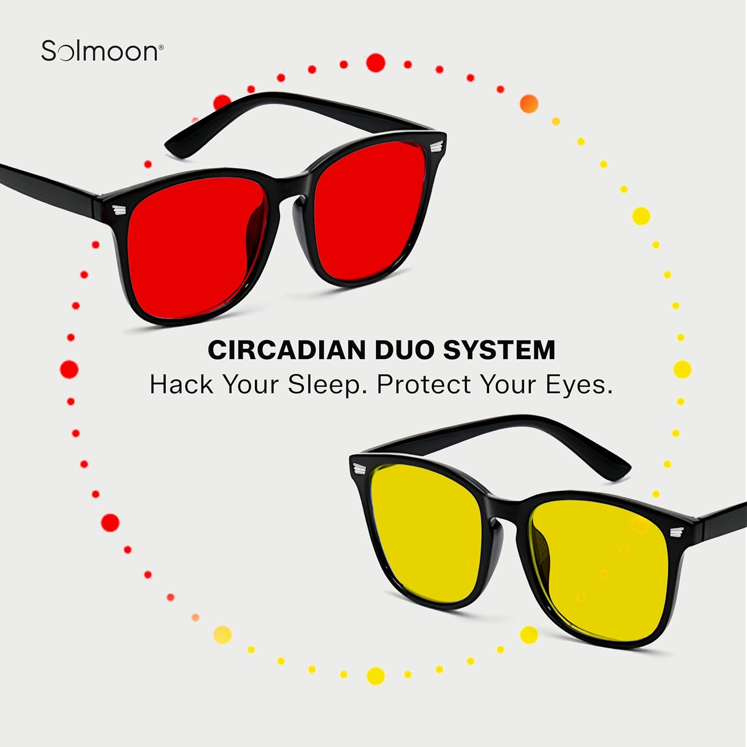 Solmoon - Blue Light Blocking Glasses - Sunset Yellow Lens + Deep Night Red Lens, American Tritan™ BPA-Free Lenses, Includes 2 Pouches & Cleaning Cloth - Men & Women Red Lens Glasses