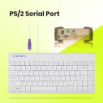 Perixx PERIBOARD-409PW Wired PS2 Mini Keyboard - 12.36x5.75x0.79 inches Dimension - White - US English Layout,PB-409PWUS-11829