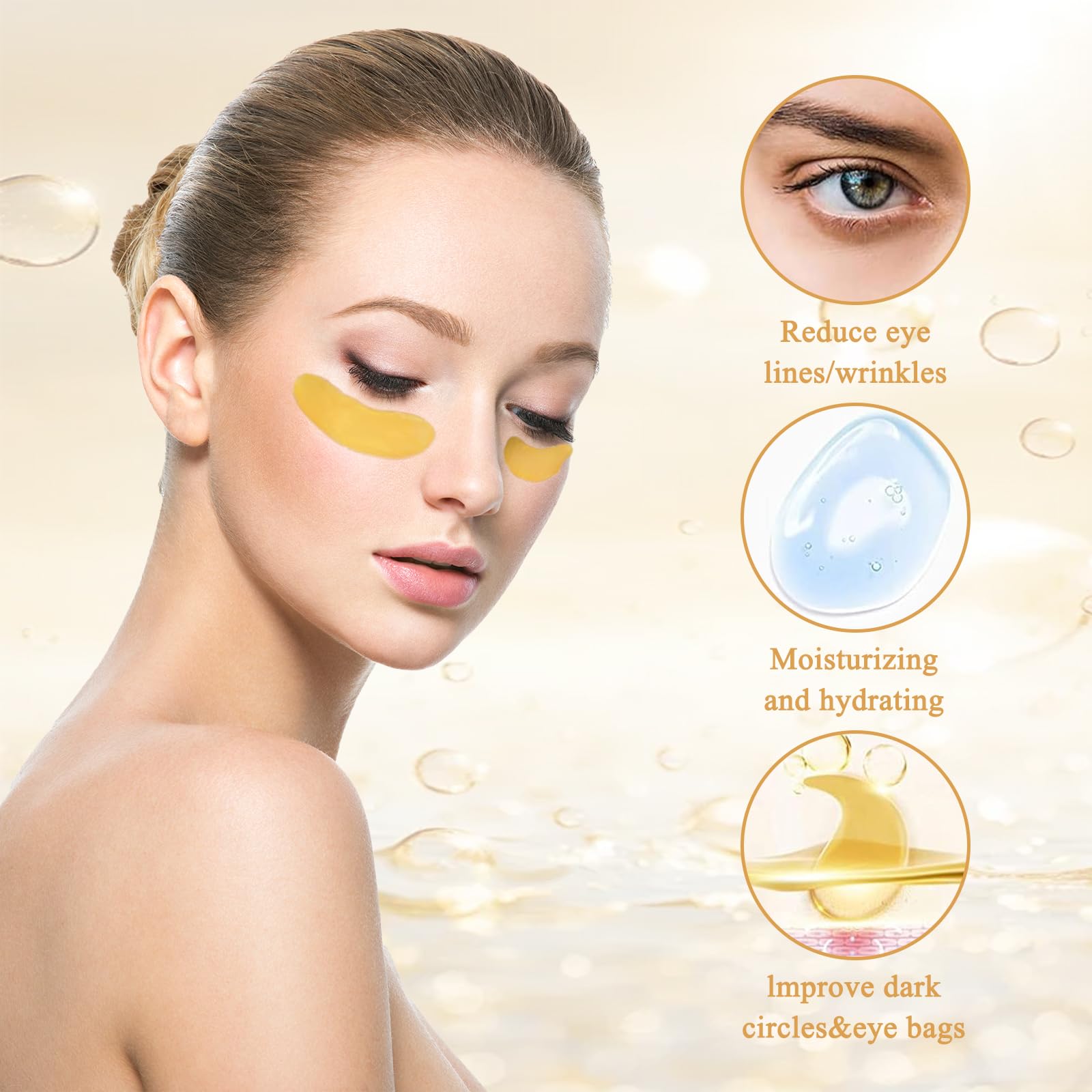 70 works 24K Gold Under Eye Mask, Natural Collagen Under Eye Gel Patches, Masks for Puffy Eyes Dark Circles Wrinkles Hydrating Soothing - Image 3