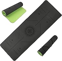 Wakeman Non-Slip Yoga Mat with Alignment Guide - Lightweight TPE Exercise Mat & Carry Strap for Home Workouts & Travel