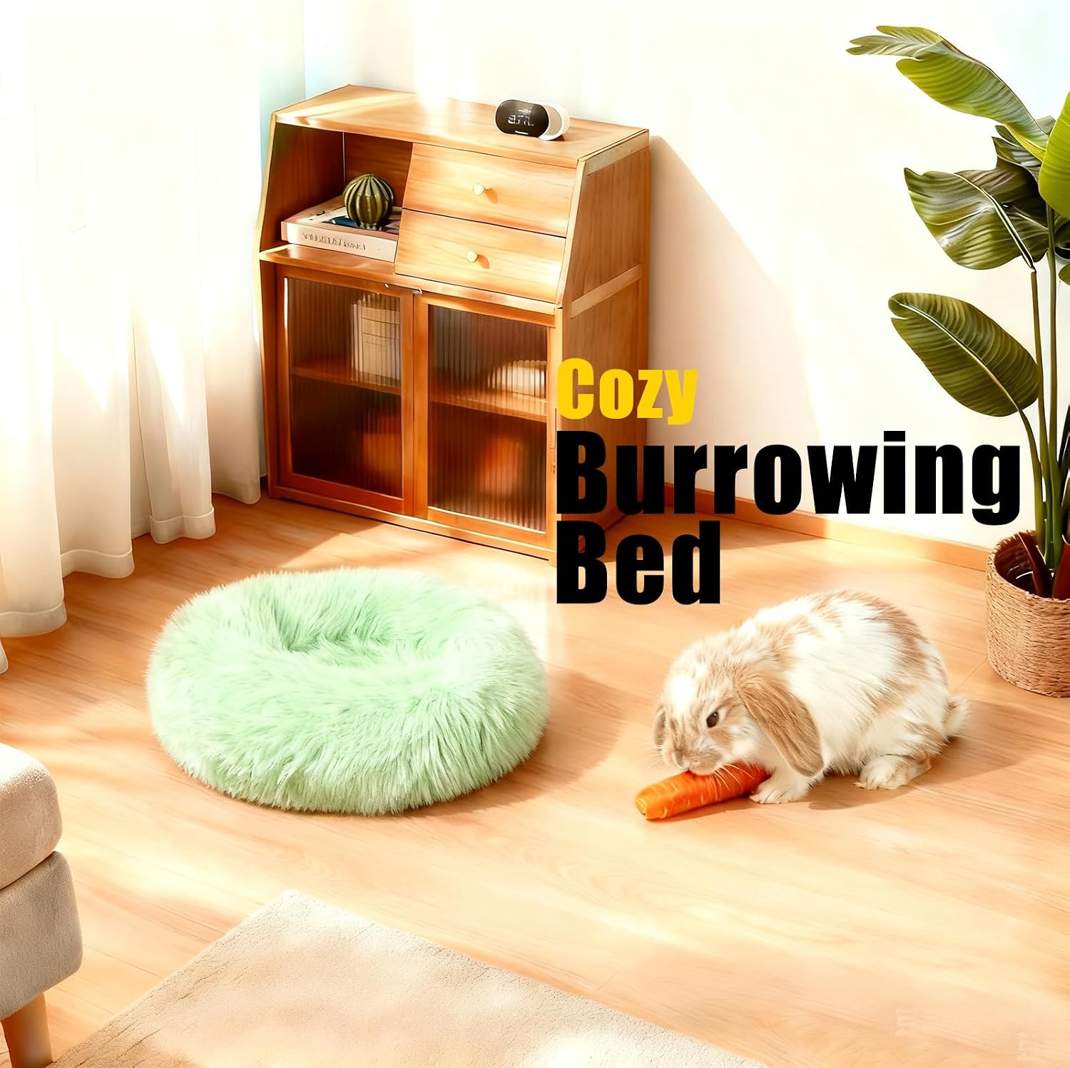 Bunny Rabbit Hideout Bed Small Animal Bedding Donut-Shaped Burrowing Pet Bed Soft and Warm Hideaway with Spandex and Fleece Bottoms Cozy Carrier, Cage Accessories