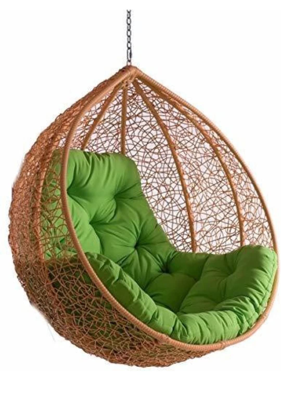 Hanging Swing Chair Without Stand Include Soft Fluffy Cushion - Hammock Chair, Egg Swing Chair for Balcony, Bedroom, Garden, Outdoor, Indoor, Terrace (Golden with Green Cushions)-image-22