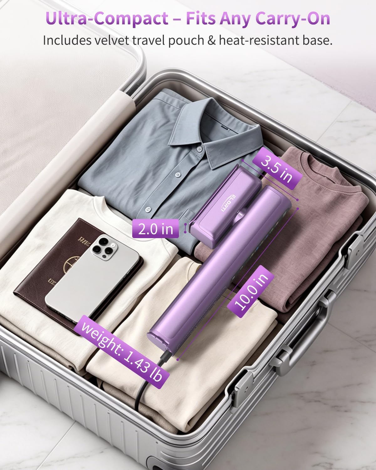 Steamer for Clothes, 110-240V Travel Steamer, 1200W Steam Iron, Portable Handheld Garment Wrinkle Remover, 15s Fast Heat-Up with Dry & 2-Steam Control, for Global & Europe -Purple