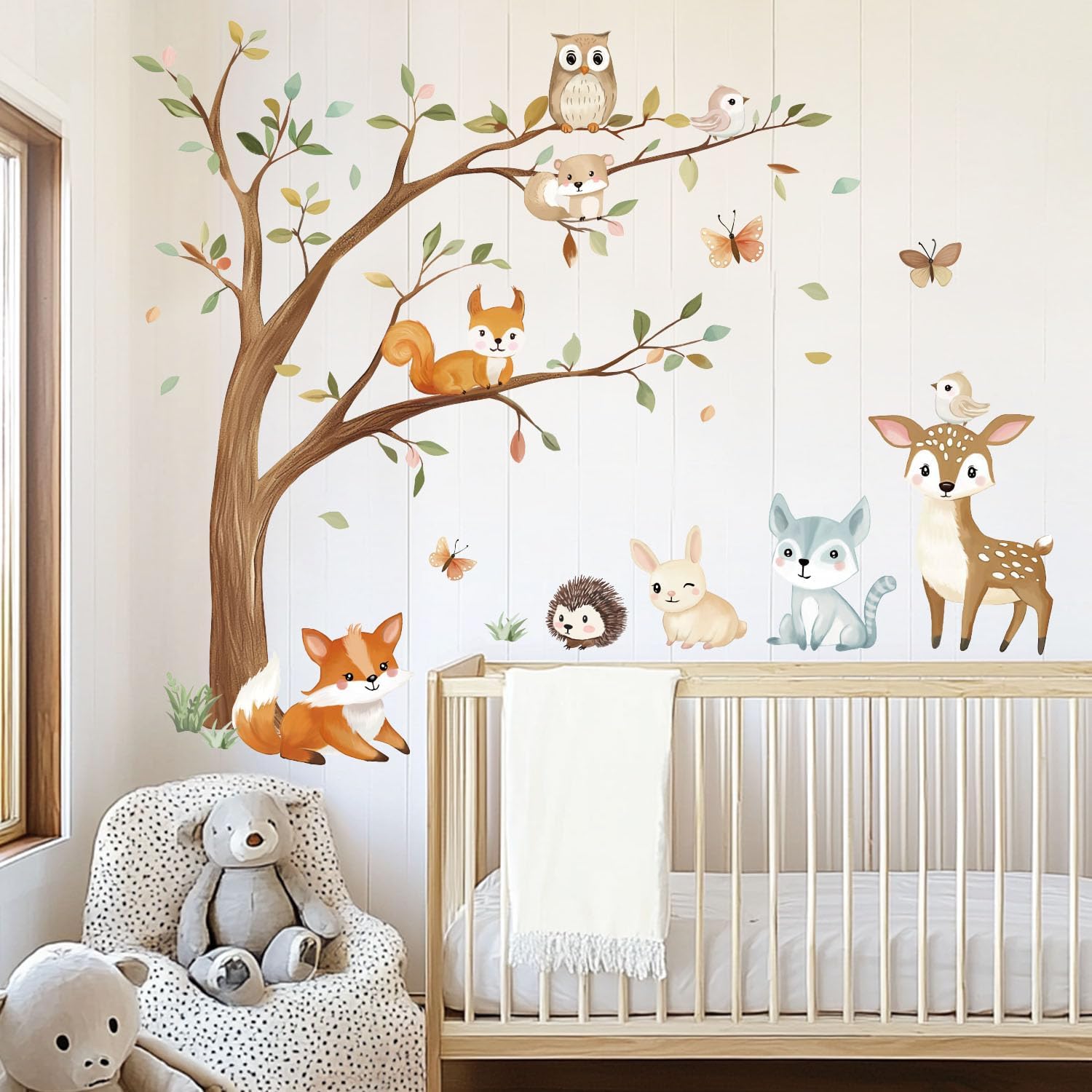 Magical Woodland Animals Wall Stickers,Forest Tree Wall Decal for Baby Nursery Kids Bedroom Nature Themed Decor