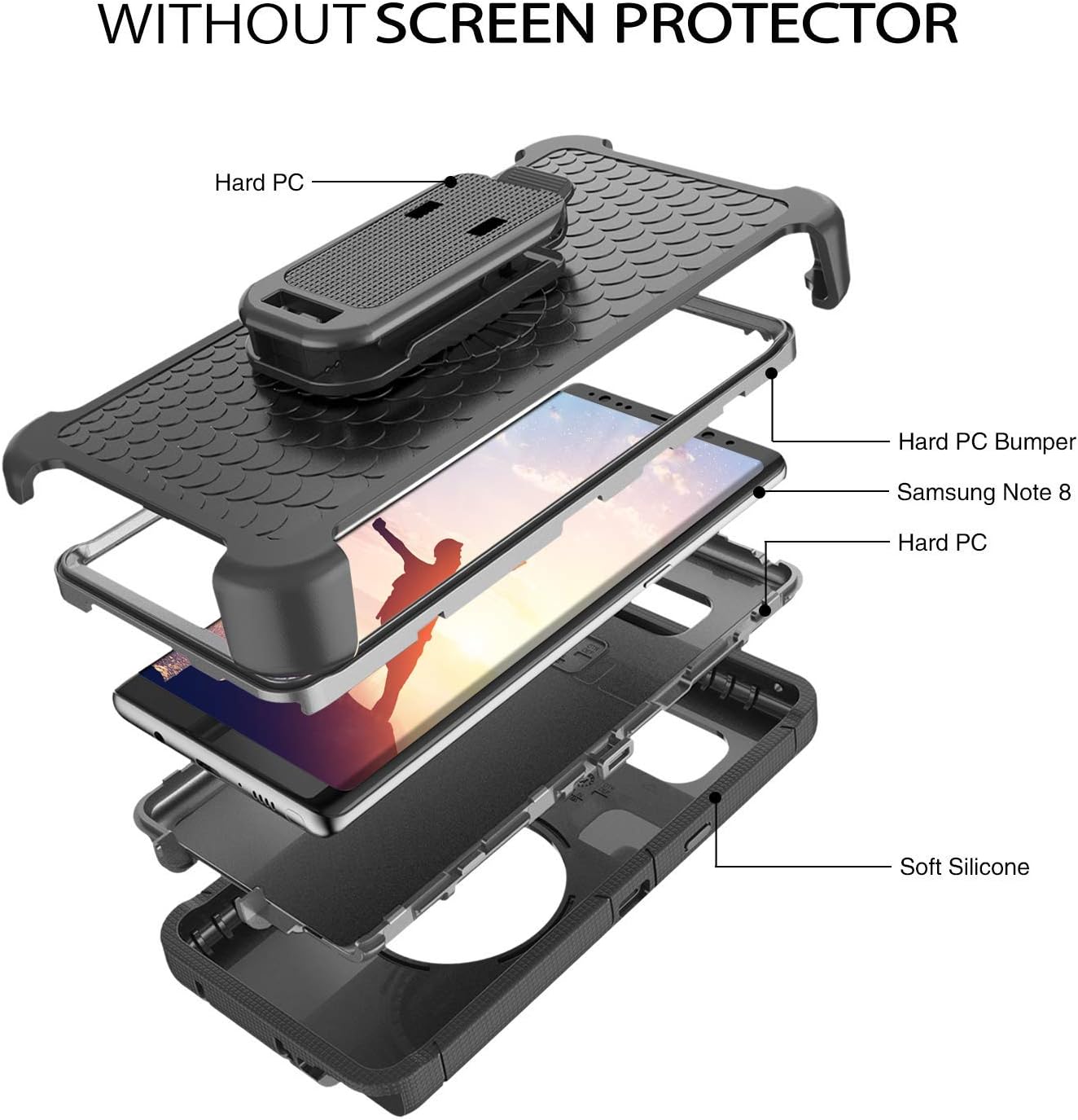 Galaxy Note 8 Case,DUEDUE Ring Kickstand Belt Clip Holster,Shockproof Heavy Duty Hybrid Hard PC Soft Silicone Full Body Rugged Protective Case for Samsung Galaxy Note 8,Black