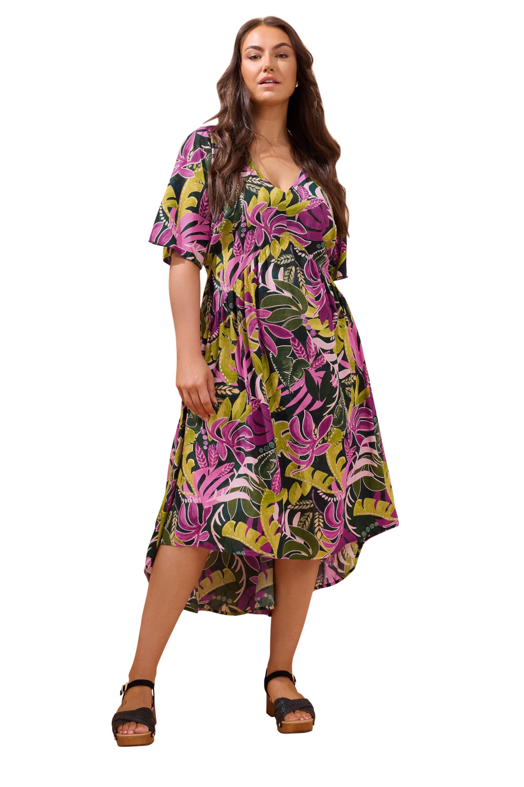 Evans Women's Green Plus Tropical Print Modal Midaxi Dress Size 20