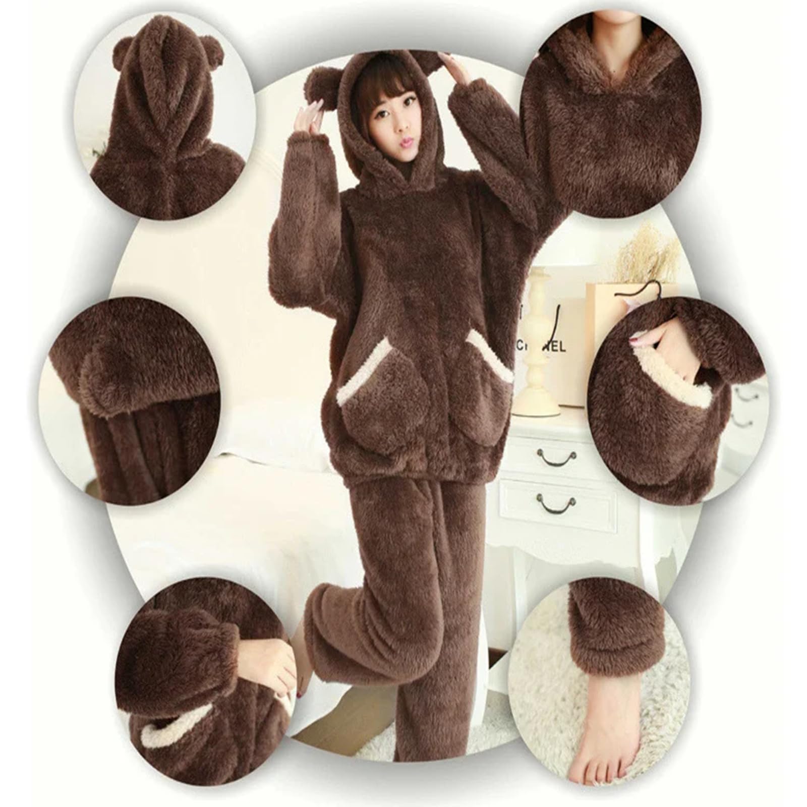 TEidea Pigiama Donna Invernale Set di Pigiama in Flanella Incappucciati per Donne: Perfetto per L'Autunno E l'inverno, Abbigliamento per Pile di Corallo Addensato