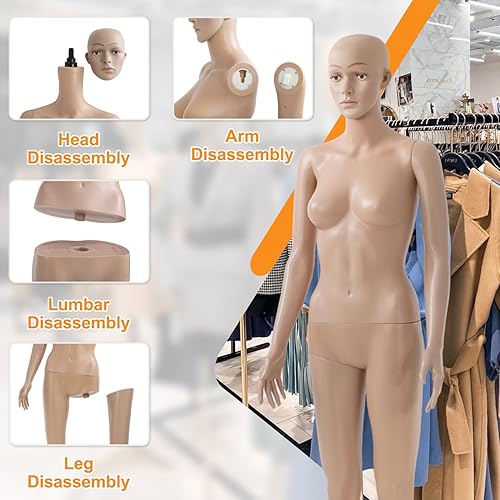 Miniatura 2 de NChanmar Maniquí de forma de vestido femenino de 69 pulgadas, ajustable, desmontable, realista, de cuerpo completo, con base de metal, cabeza de