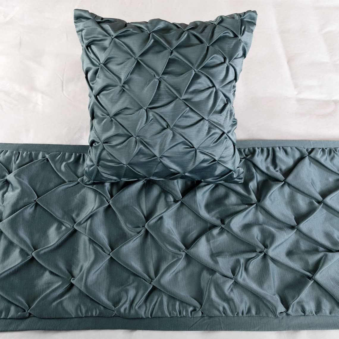 The HomeCentric Luxury Blue King 90 x 18 inch Bed Runner Without Pillow Cover, Satin Pintucks Bed Scarf, Solid Color Modern - Satin Nights
