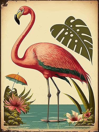 UPABLUNSO Kits de pintura de diamantes de flamenco de dibujos animados, pintura de diamante 5D, taladro redondo completo, pintura digital de