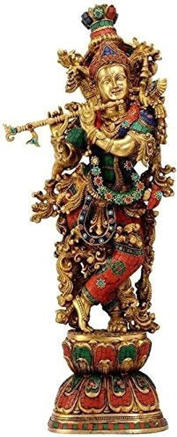 Lord Krishna Statue in Brass, Krishan Figurine,Lord Murli Manohar Krishna Krishan Brass Statue Murti Gift &amp; Home D&eacute;cor Big Size- Height