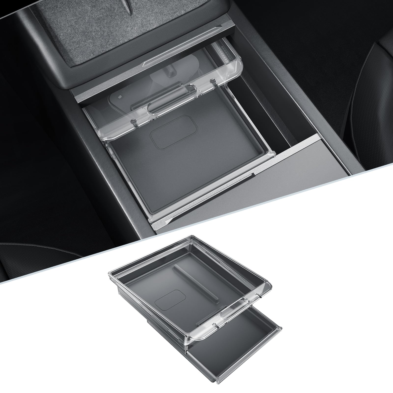 SKTU Organizer per Console Centrale, Accessorio per Tesla Model 3 Highland 2024-2026 e Y Juniper 2025 2026, Contenitore a Doppio Strato con Imbottitura per Tesla Juniper Highland Accessories