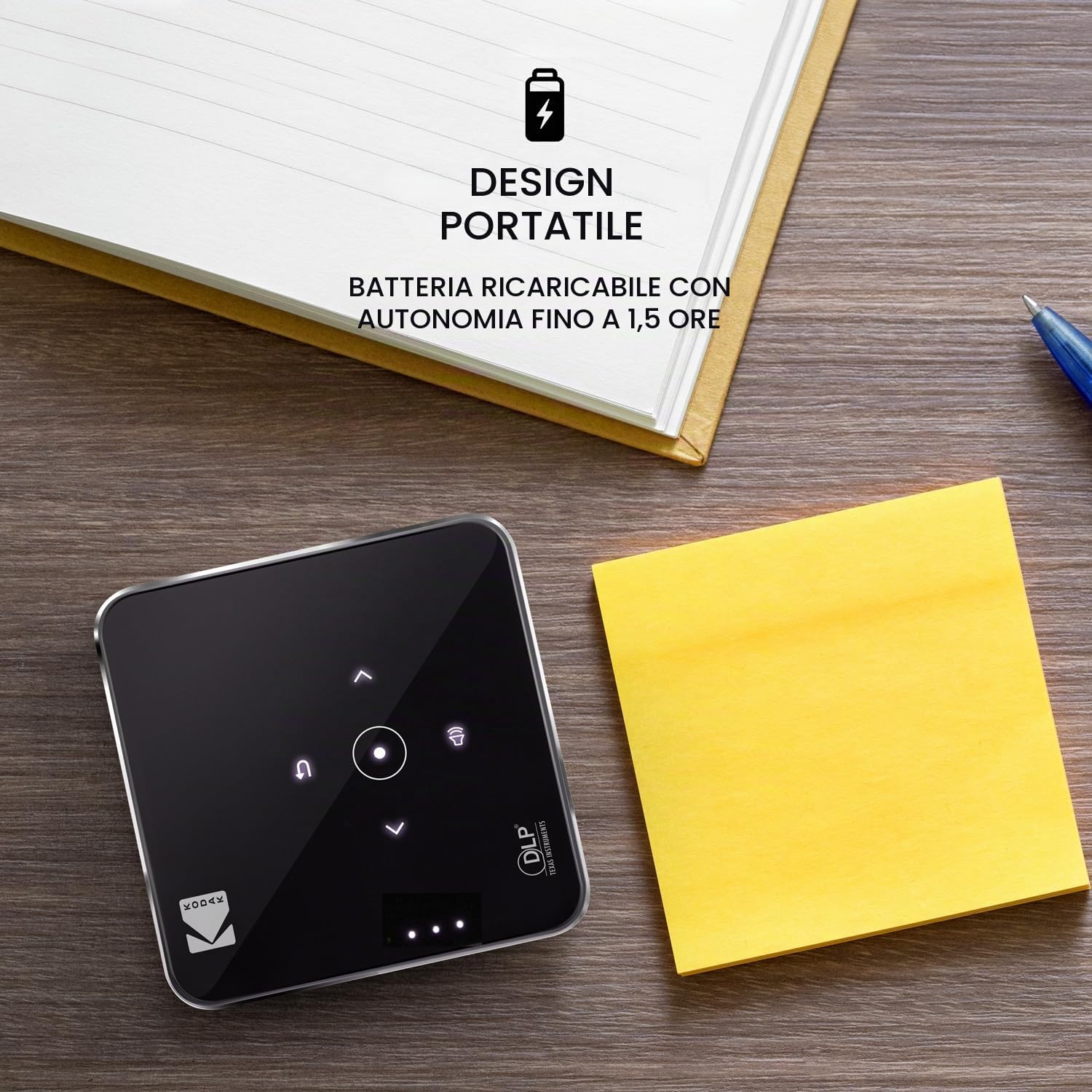 Kodak Ultra Mini Proiettore portatile- Supporto HD 1080p Nero LED DLP Proiettore Pico ricaricabile- Display da 100", Altoparlante integrato- HDMI, USB e Micro SD- Compatibile con iPhone iPad, Android