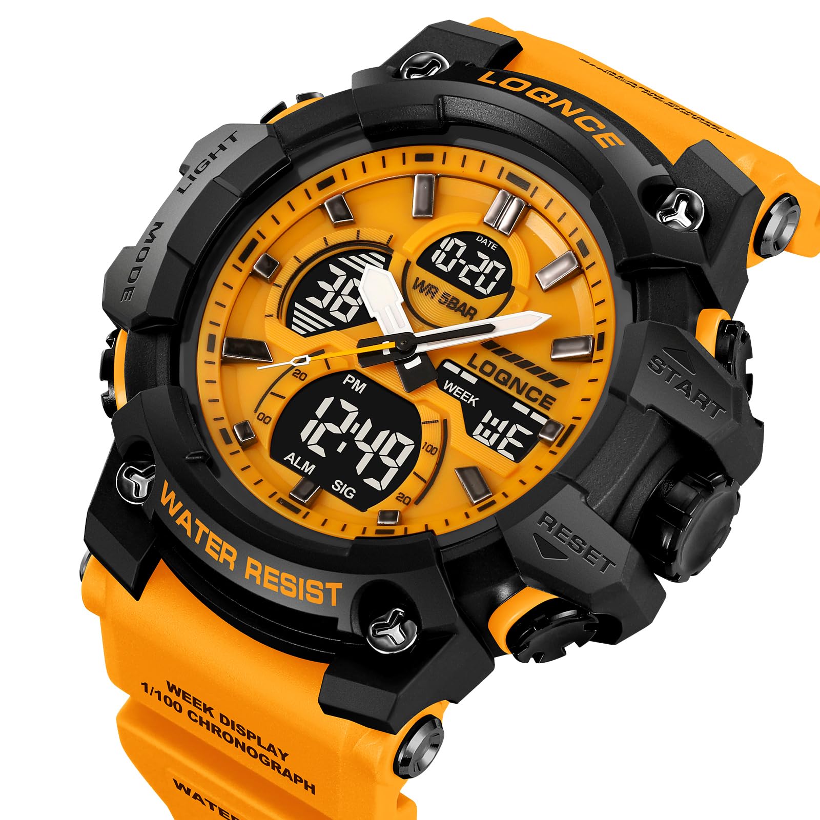 FANMIS Reloj deportivo analógico digital para hombre, color dorado transparente, resistente al agua hasta 50 m, con retroiluminación LED, cronómetro, alarma, reloj casual para hombre