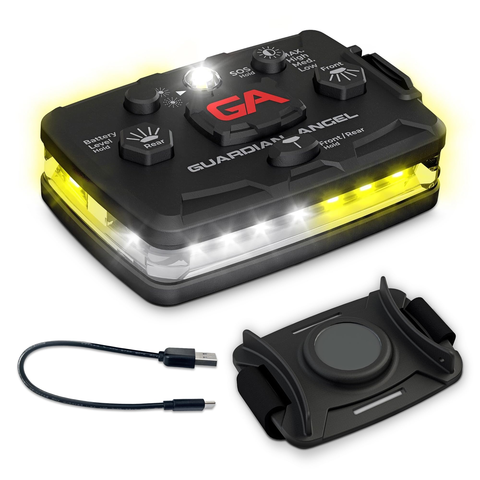 Guardian Angel Elite Series Safety Light - White/Yellow Front & White/Yellow Rear - Rechargeable, Magnetic, Hands-Free Wearable LED Light for