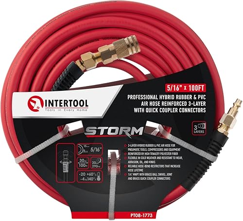 Miniatura 5 de INTERTOOL Manguera de aire híbrida de 38 pulgadas LITE (516 pulgadas) x 100 pies, forro reforzado resistente, flexibilidad ligera, resistencia a