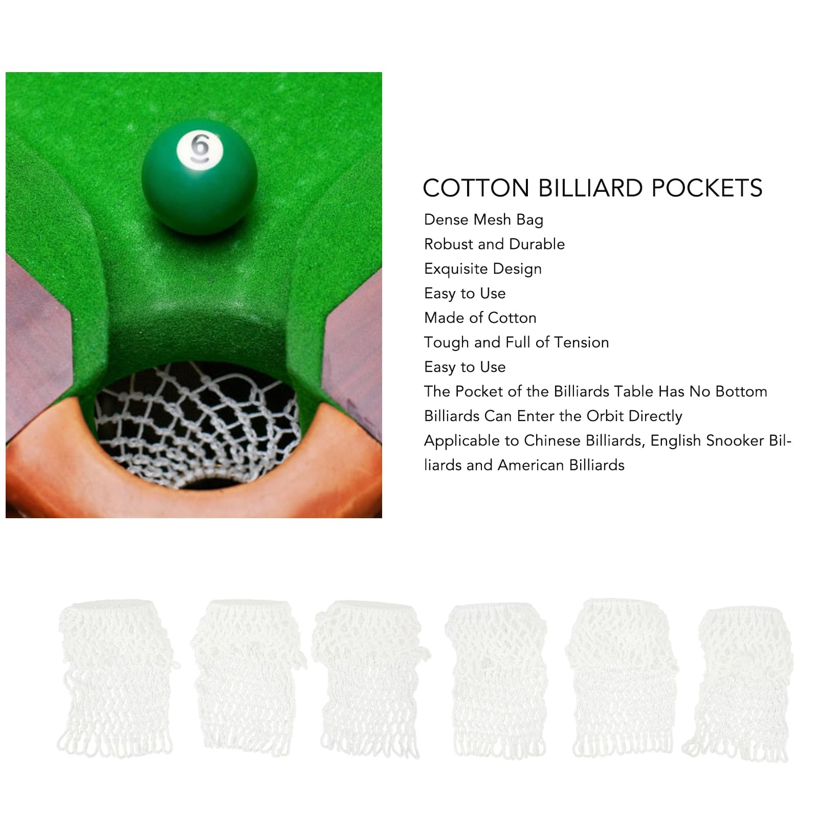Topyond 6PCS White Durable Cotton Billiards Table Net Pockets - Pool Table Accessories for Enhanced Gaming Experience