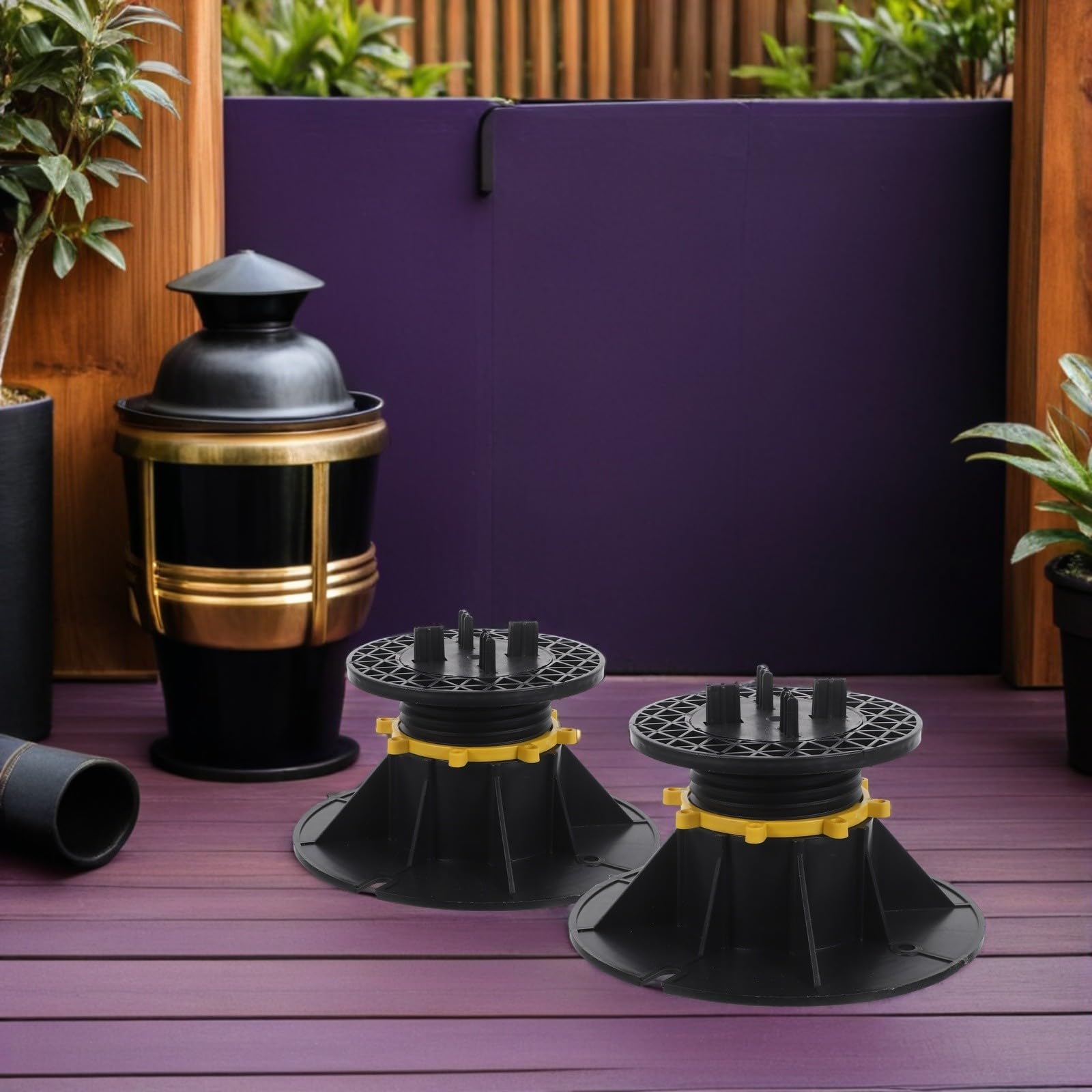 Verstellbare Bodenstütze aus Kunststoff Schwarzer Verstellbarer Terrassenständer Höhenverstellbar 70–110mm für Außendielen und Verschiedene Außenboden Installationen