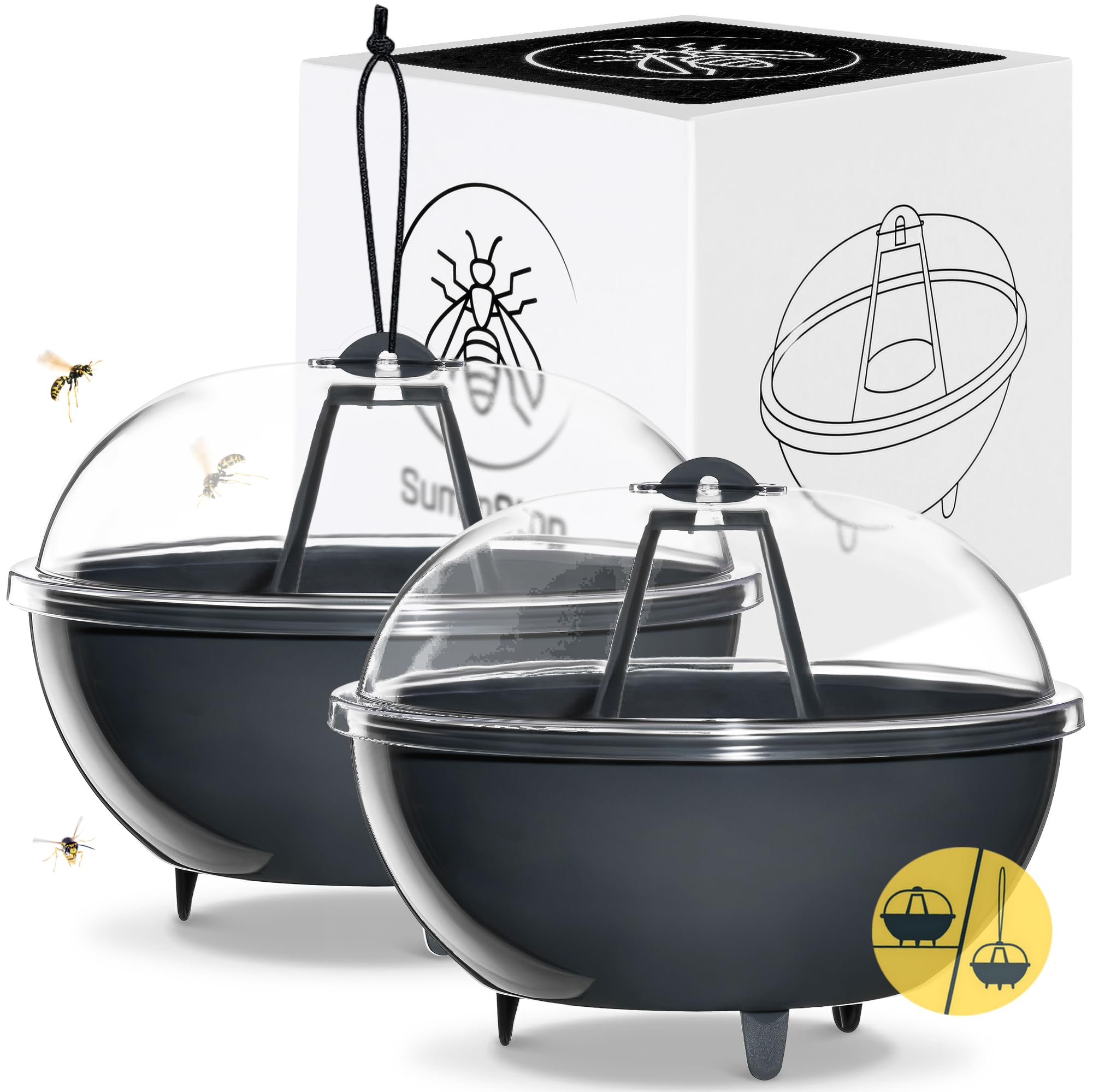 Lot de 2 pièges à guêpes - Piège à insectes efficace pour répulsif contre les guêpes - Extra grand - Piège à guêpes pour l'extérieur - Anti-guêpes - Piège vivant à suspendre - Respectueux de
